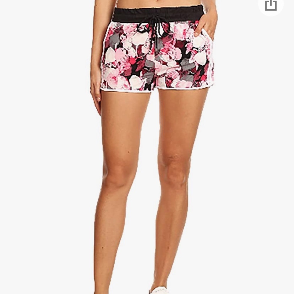 Floral athletic shorts pockets drawstring